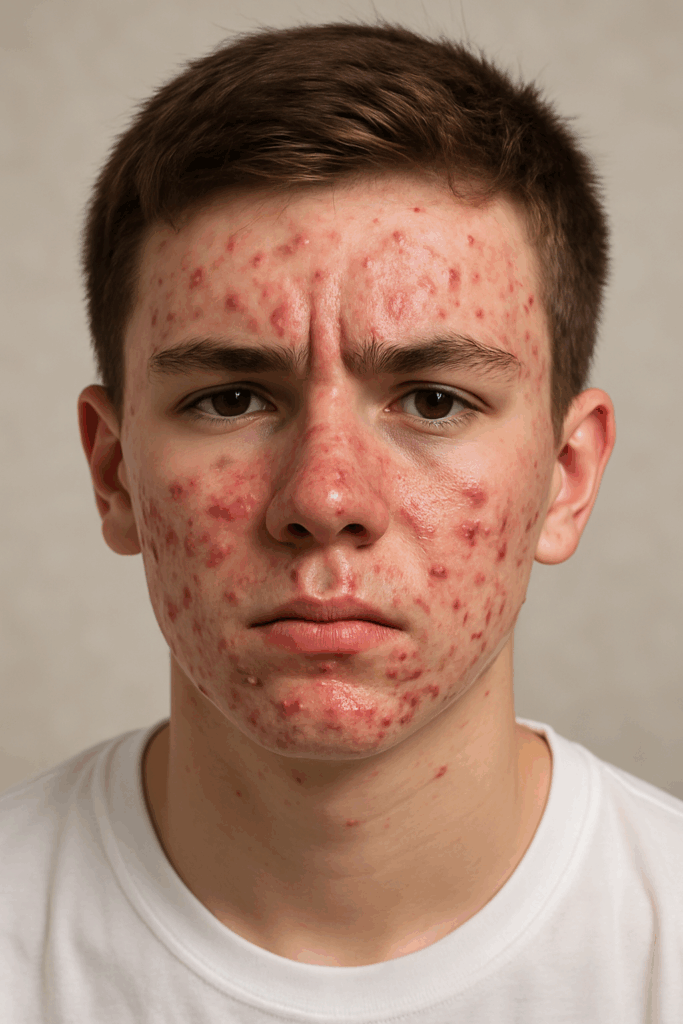 un adolescente chico con acné