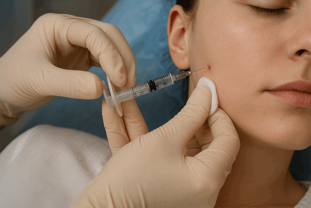 Mujer con infiltraciones dermatológicas