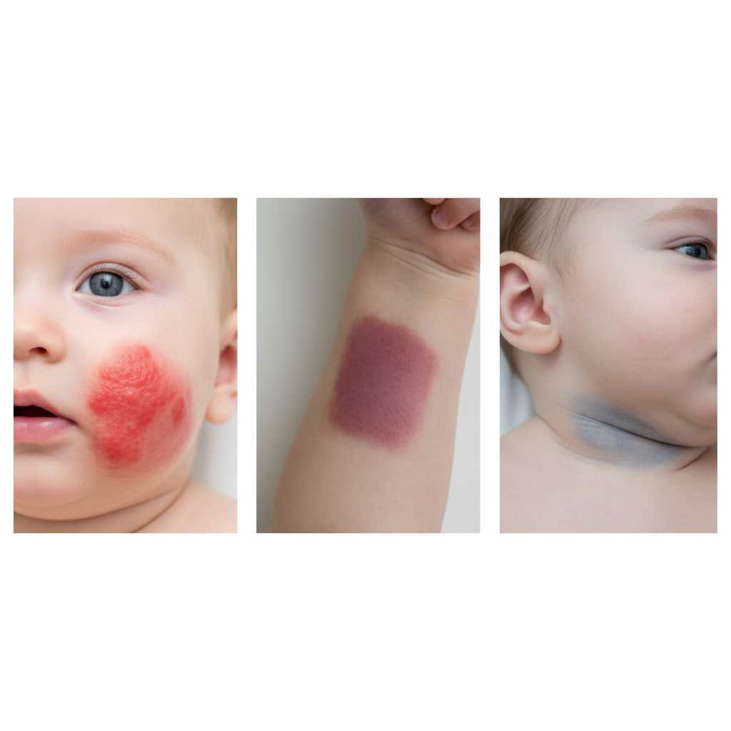 pobre niño con hemangiomas infantiles