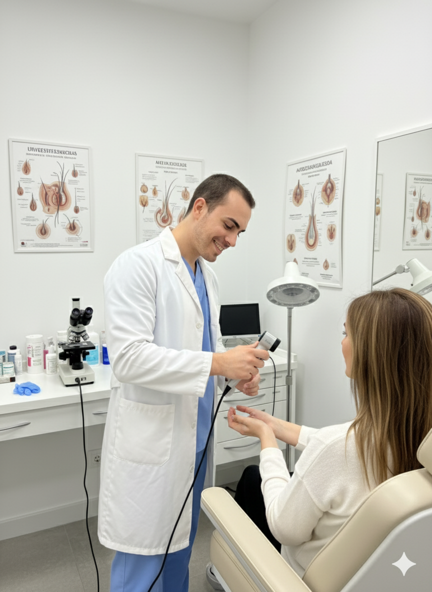 Felipe tratando a una mujer con dermatovenereología​