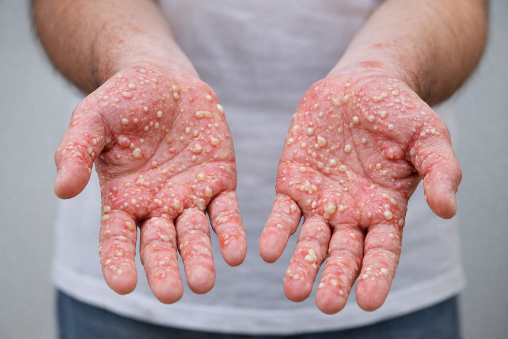 Manos con psoriasis pustulosa
